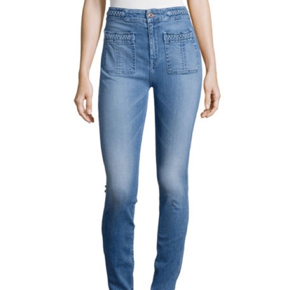 7 For All Mankind Medium Wash High Waisted Braided Skinny Jeans sz 27 - Picture 2 of 7